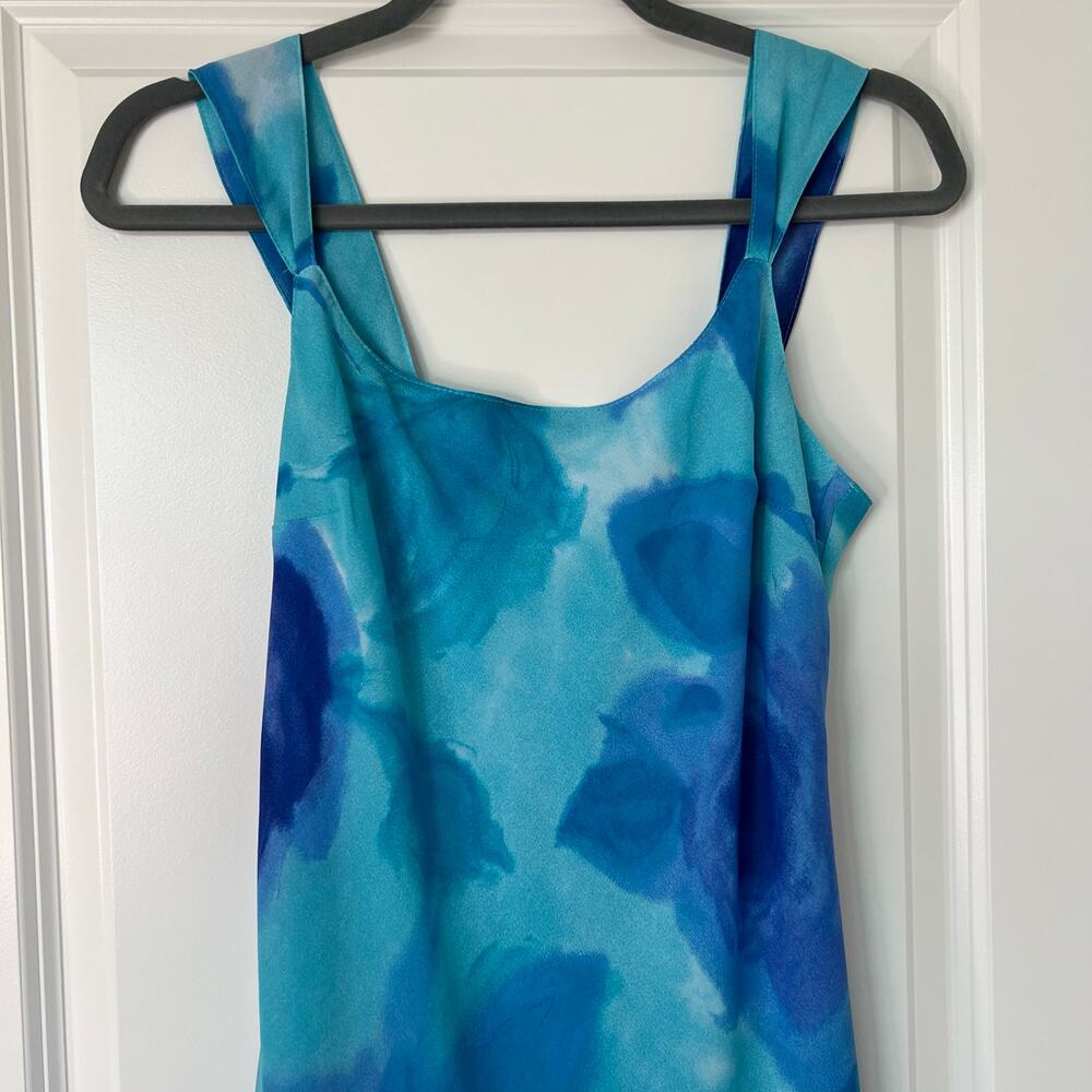 Megan Elisse Blue Watercolor Floral Slip Dress Sz 5‎ Y2K 90s Midi Made in USA - Picture 8 of 11